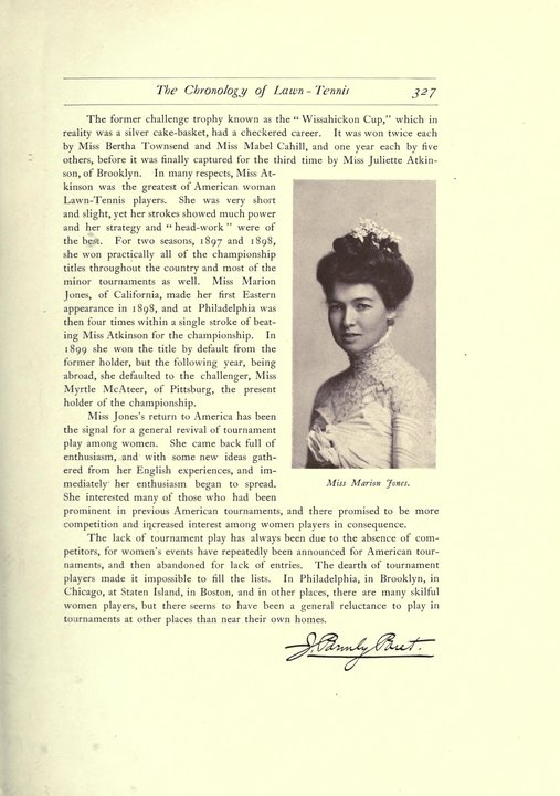 Biography | Marion Jones — the challenge round was a rule about travel, and at San Rafael in 1898 it settled a championship with nobody on the court