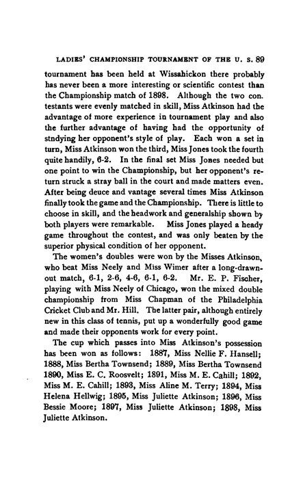 Biography | Juliette Atkinson — a third title made the cup her personal property, and the annual that reported it carried no portrait of her, Philadelphia, 1898