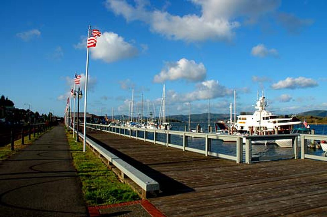 65|Coos Bay Waterfront — the working harbor behind a prehistoric planet