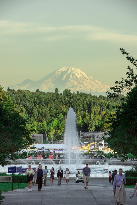 21 & Over | Drumheller Fountain and Rainier Vista — The mountain at the end of the lawn