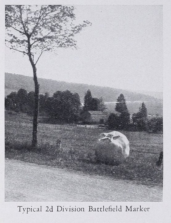 Military History | 2d Division Marker, Lucy-le-Bocage — Concrete Boulder About Three Feet in Diameter