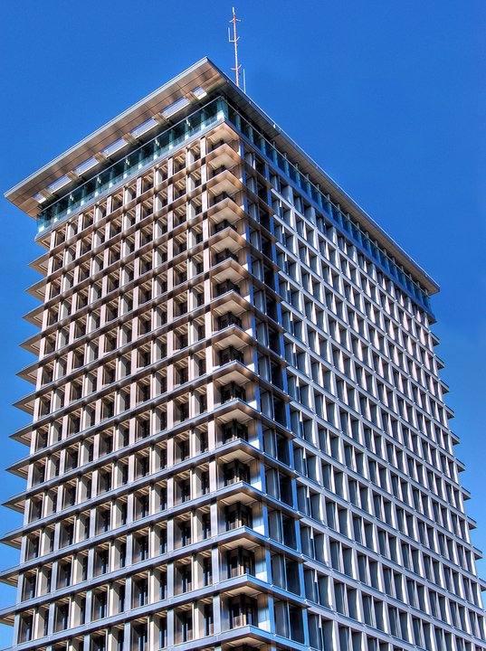 50/50|Richmond City Hall — glass and reflecting pools standing in for the chemo ward