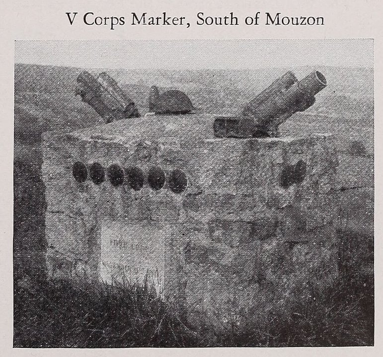 Military History | V Corps Marker, Southeast of Mouzon — Small Marker Built of Field Stones